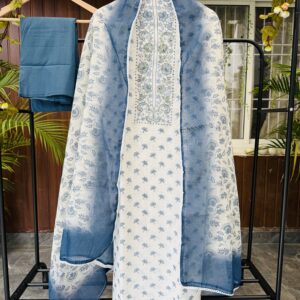 Blue/White Pure Cotton Printed Suit Set