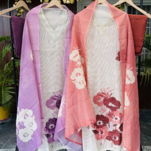Striped Floral Printed Cotton Suit Set