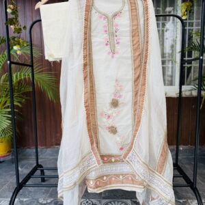 Elegant Off-White Embroidered Cotton Suit with Dupatta