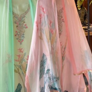 Blush Pink Hand-Embroidered Organza Suit Set